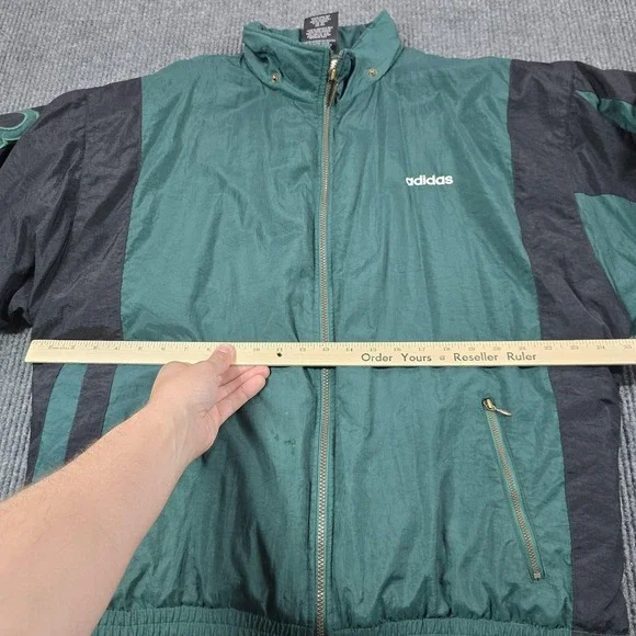 Vintage Adidas Jacket Mens Large Green Trefoil Padded Full Zip Colorblock 90s